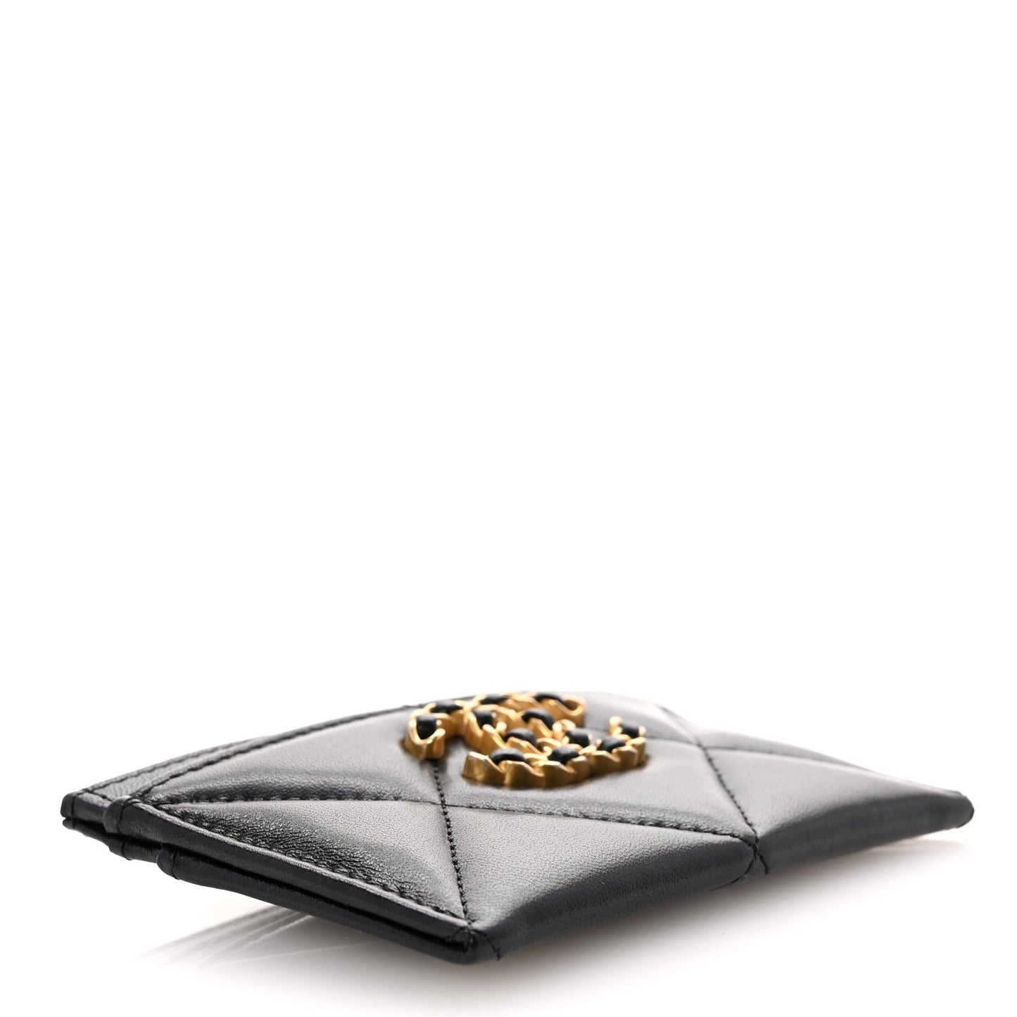 Lambskin Quilted Chanel 19 Card Holder Black
