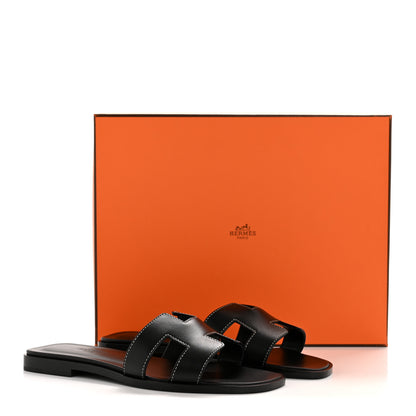 Hermes Box Calfskin Oran Sandals 35 Black 10 of 10