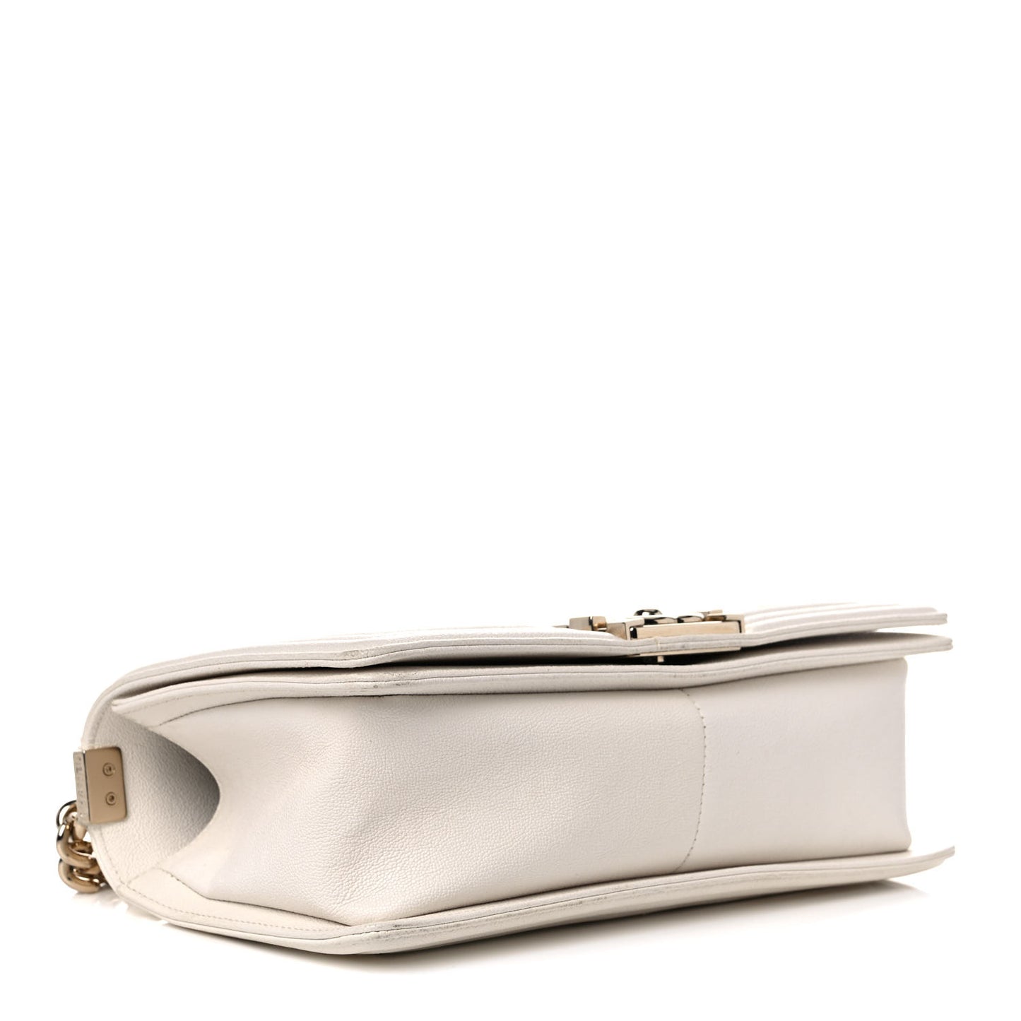 Caviar Chevron Quilted Medium Boy Flap White