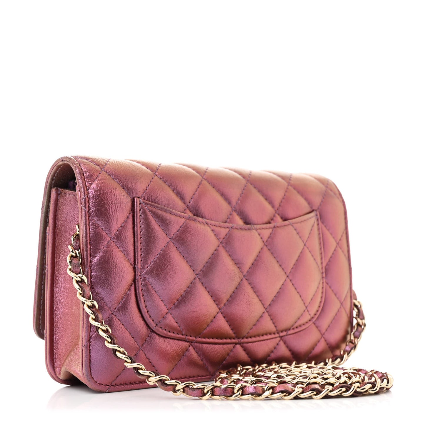 Iridescent Lambskin Quilted Wallet On Chain WOC Purple