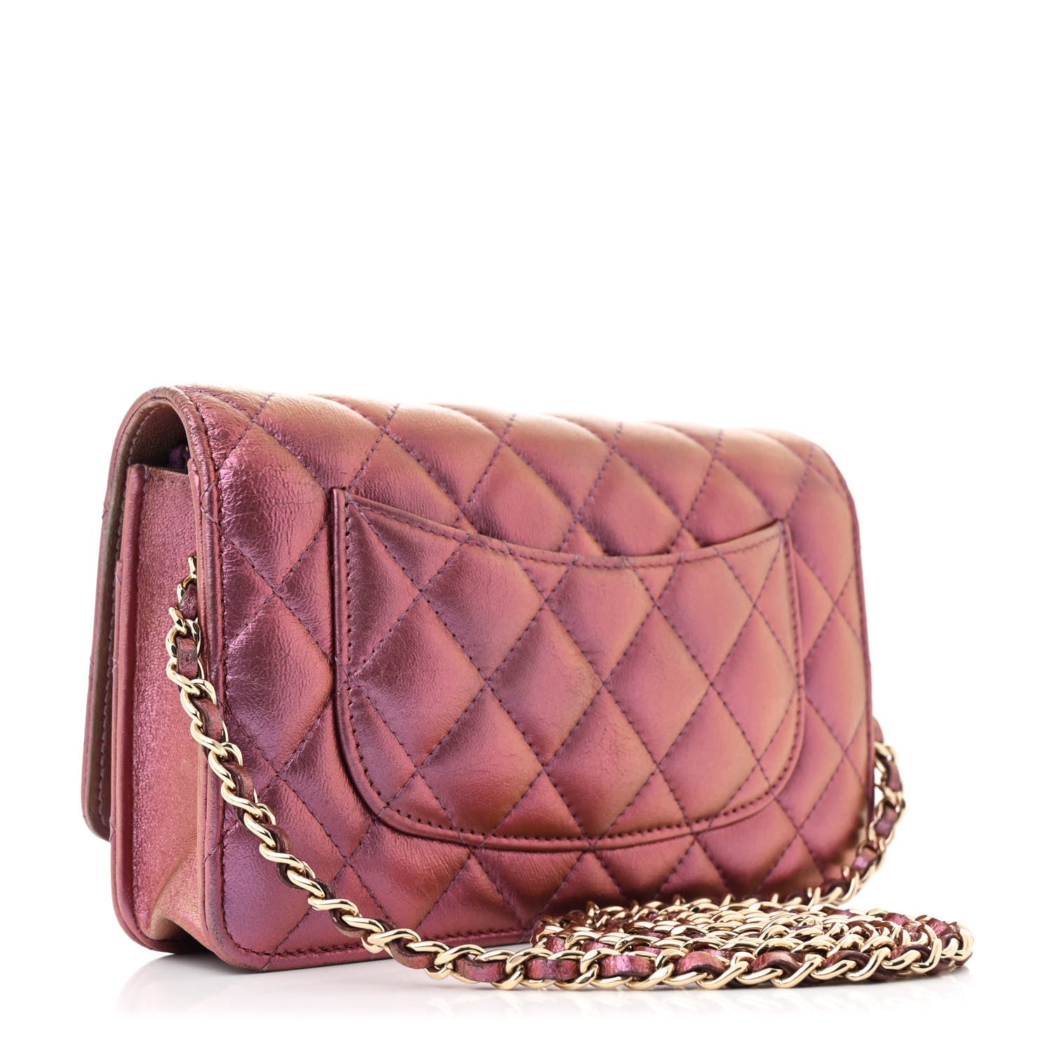 Chanel Iridescent Lambskin Quilted Wallet On Chain WOC Purple 3 of 13