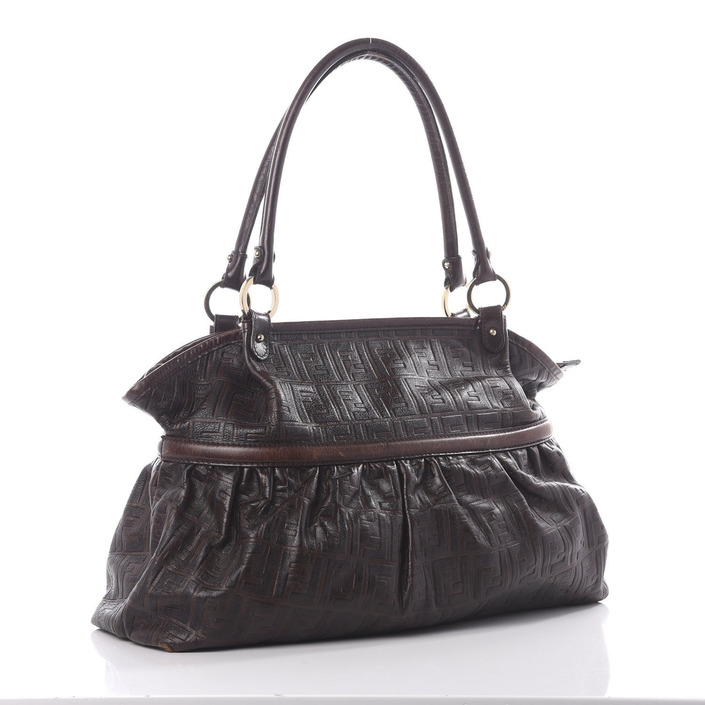 Vitello Bottalato FF Embossed Large Chef Shopper Tote Chocolate