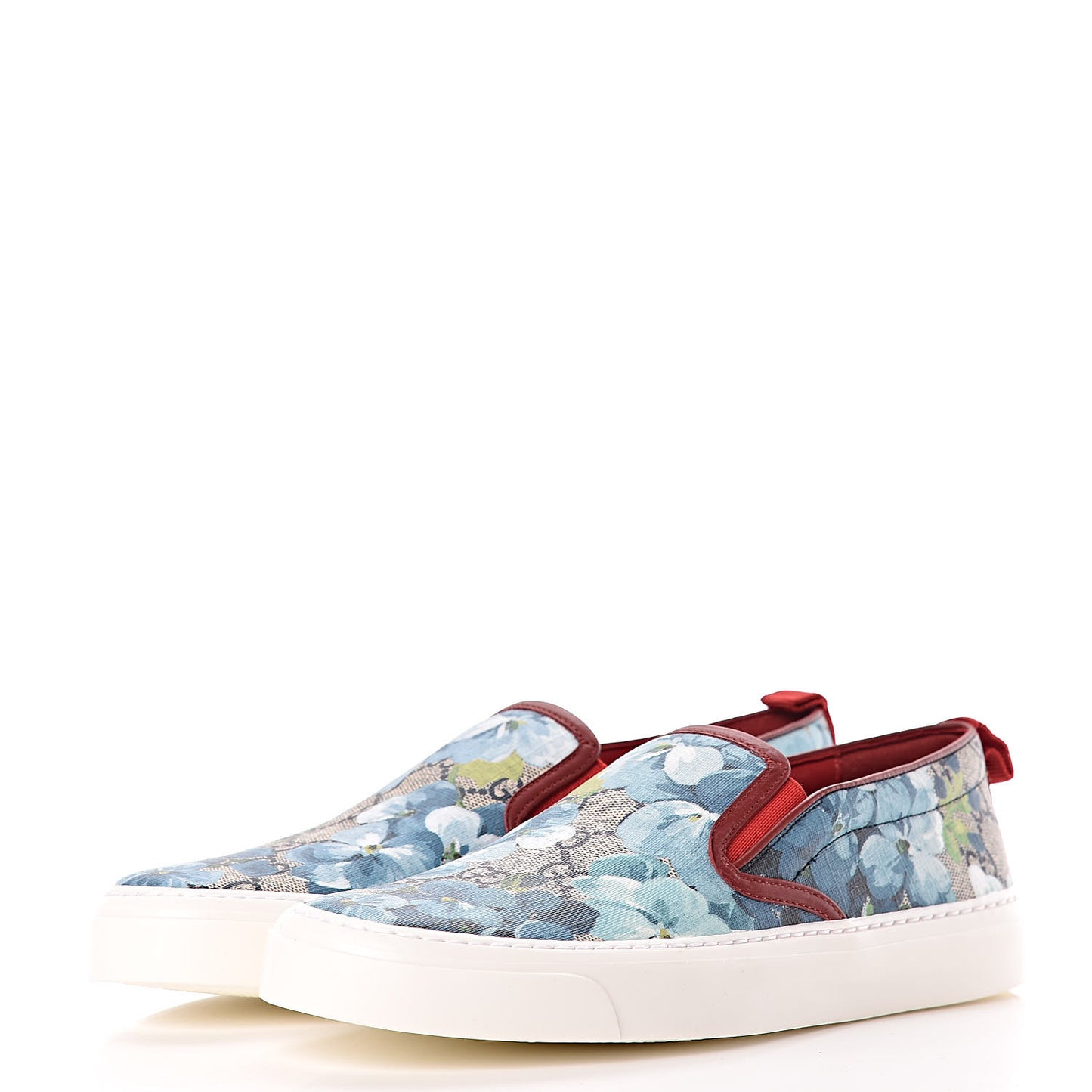 GG Supreme Monogram Blooms Womens Slip On Sneakers 37.5 Beige Blue Navy Red