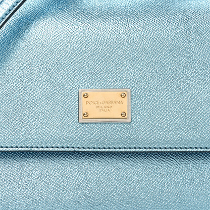 Dolce & Gabbana Metallic Dauphine Medium Miss Sicily Satchel Blue 7 of 9