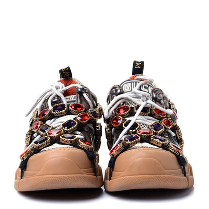 Gucci X SEGA Metallic Calfskin Mesh Removable Crystals Womens Flashtrek Sneakers 36 Rame Mystic White Lago 2 of 10
