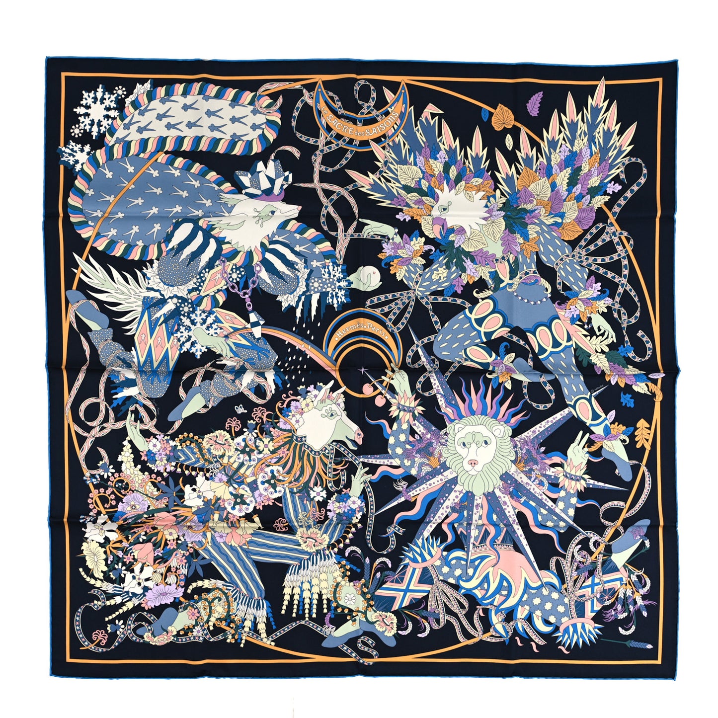 Silk Le Sacre Des Saisons Scarf 90 Bleu Noir Ciel Rose