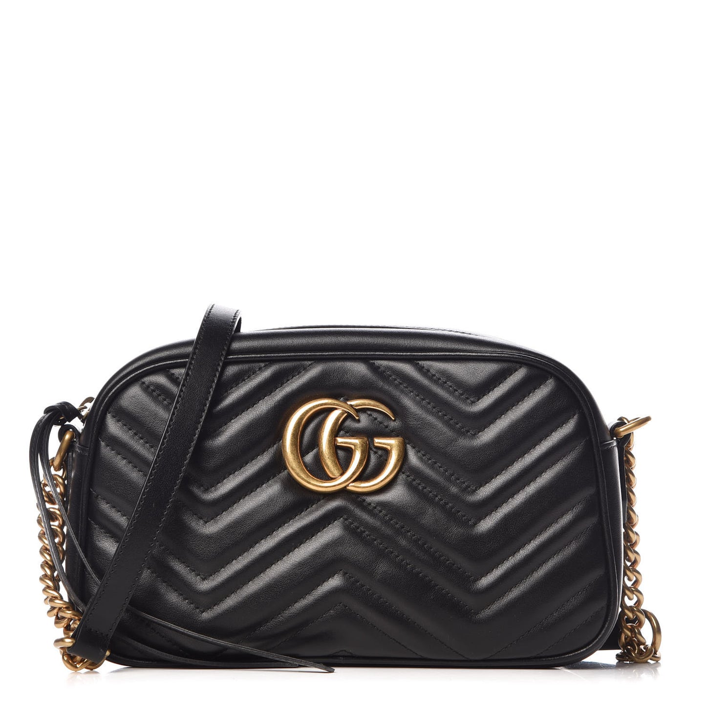 Calfskin Matelasse Small GG Marmont Chain Shoulder Bag Black