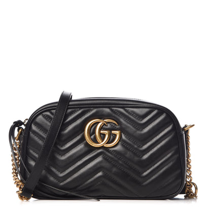 Gucci Calfskin Matelasse Small GG Marmont Chain Shoulder Bag Black 1 of 9