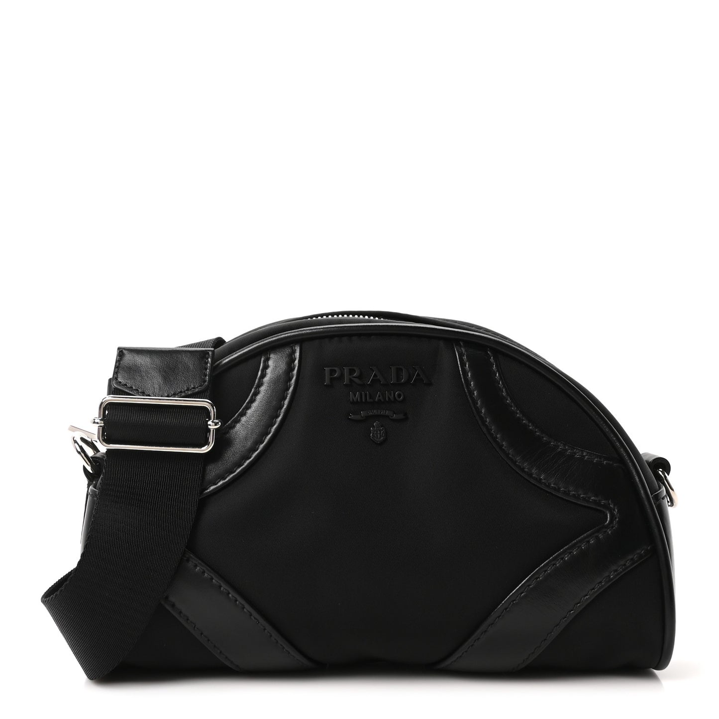 Nylon Soft Calfskin Bowling Crossbody Bag Black