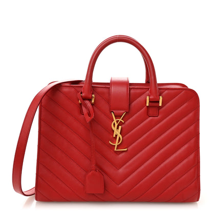Saint Laurent Calfskin Matelasse Chevron Small Monogram Cabas Lipstick Red 1 of 11