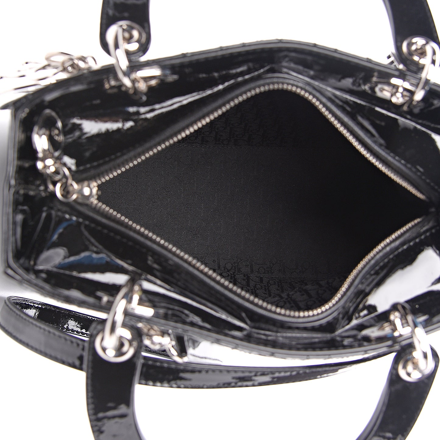 Patent Cannage Stitched Medium Lady Dior Black