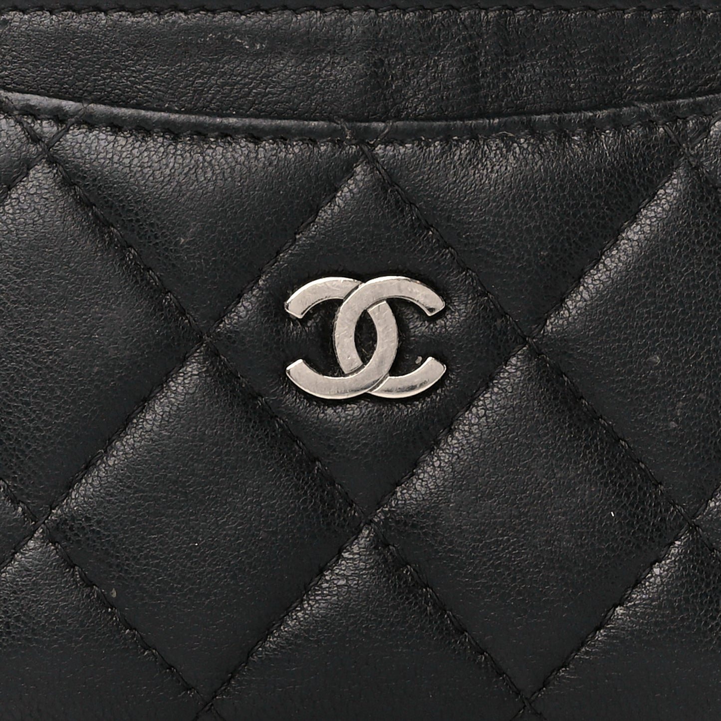 Lambskin Quilted Card Holder Black
