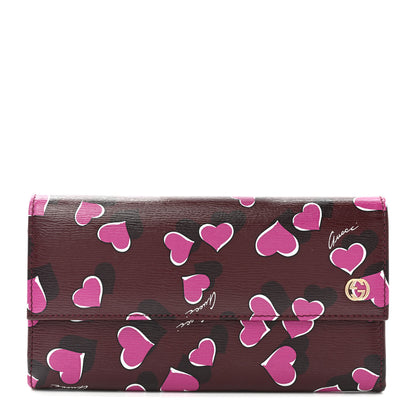 Gucci Calfskin Heartbeat Print Flap Wallet New Wine 1 of 9
