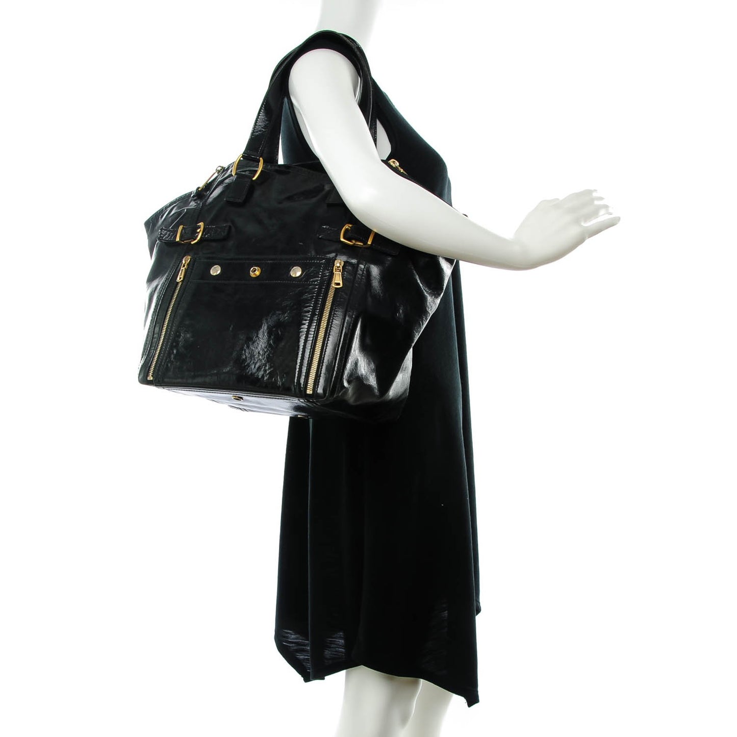 Textured Patent Large Downtown Tote Black