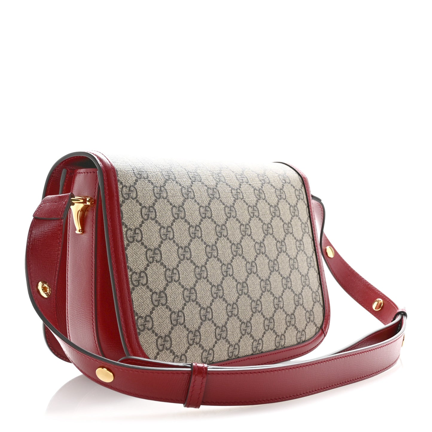 GG Supreme Monogram Azalea Calfskin Horsebit 1955 Shoulder Bag Beige Ebony New Cherry Red