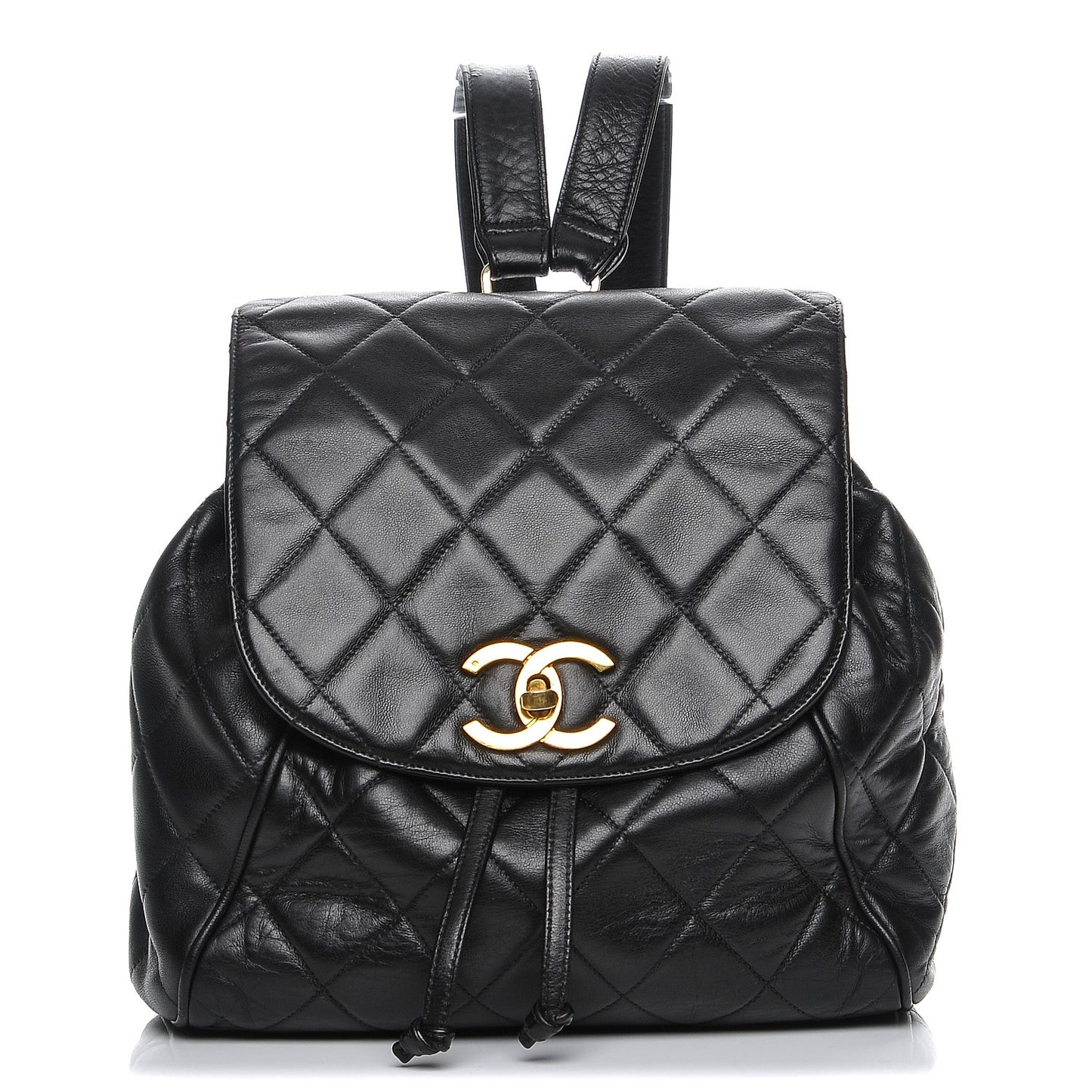 Lambskin Quilted Drawstring Backpack Black