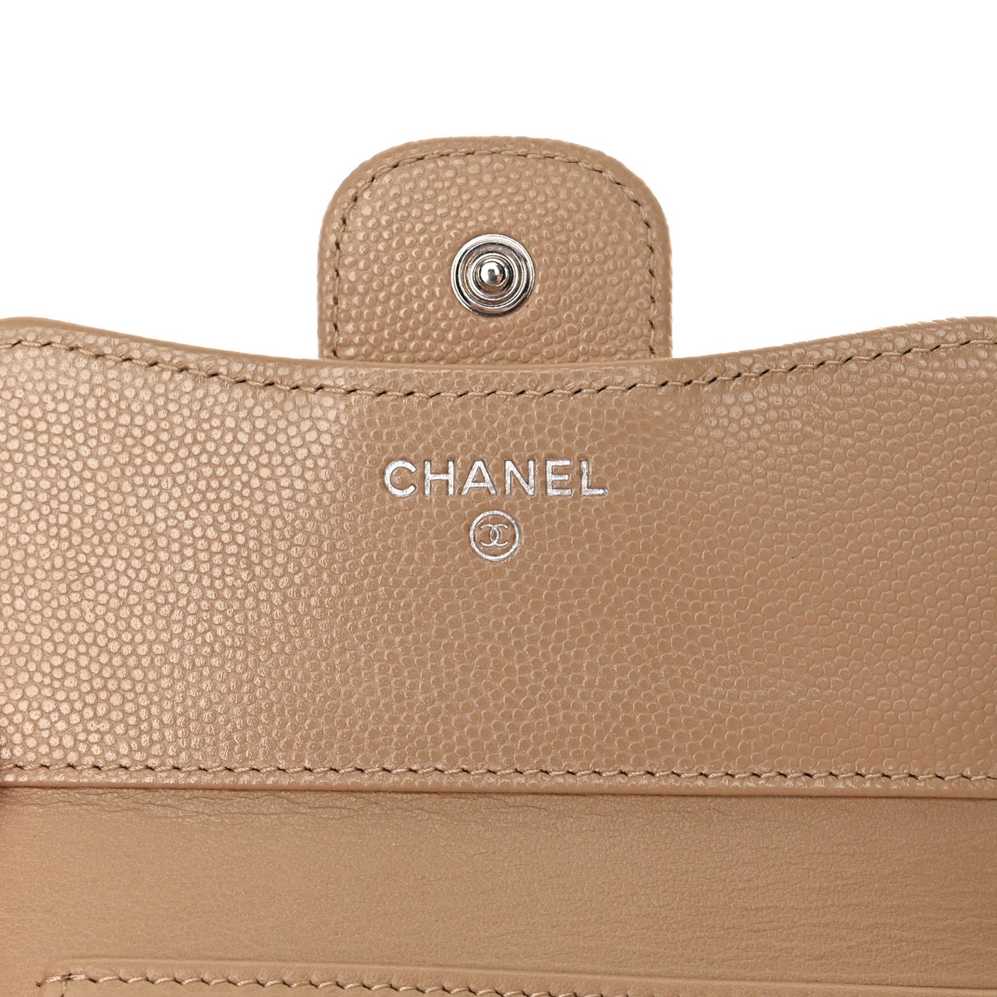 Caviar Quilted Compact Flap Wallet Beige
