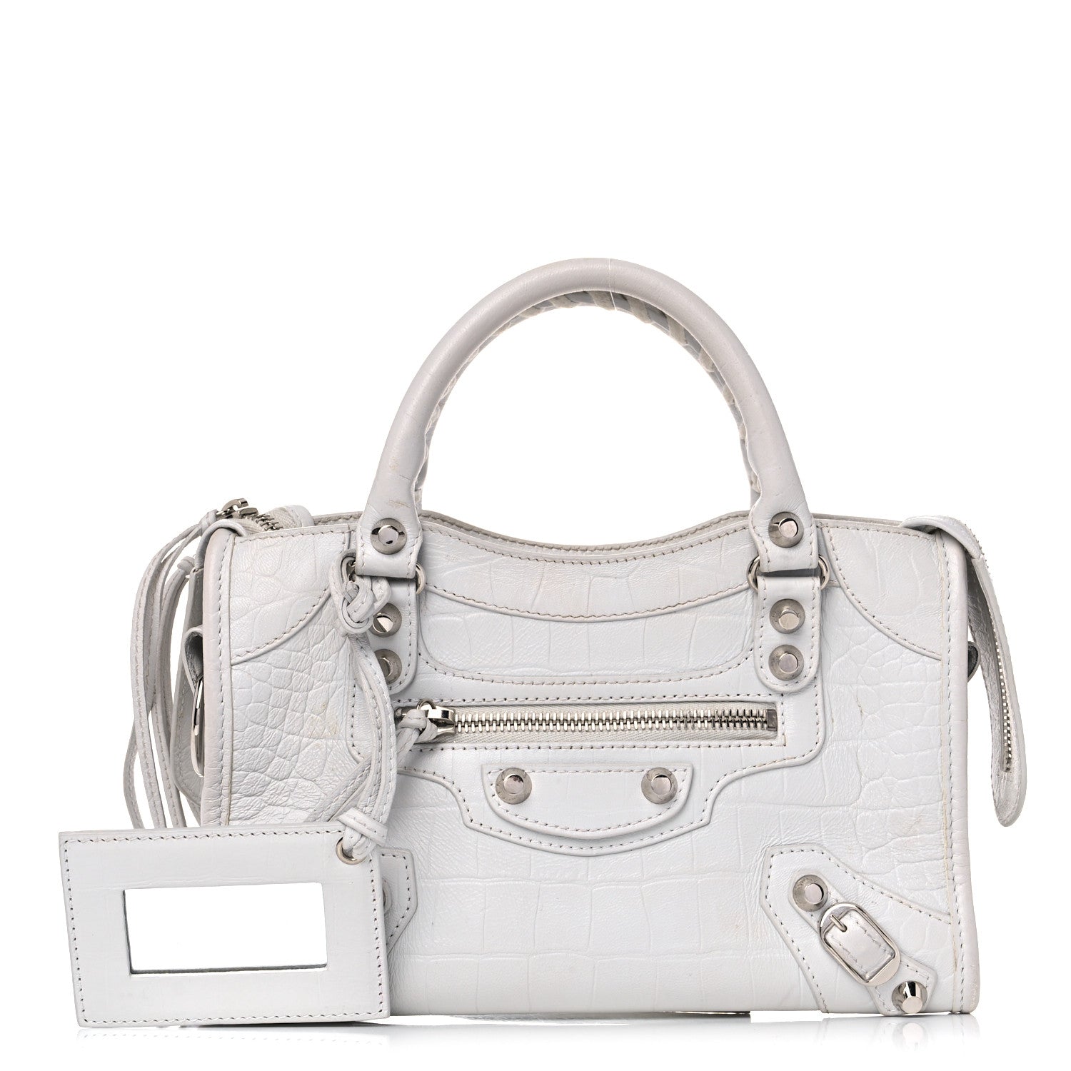 Balenciaga Matte Supple Lambskin Crocodile Embossed Classic Silver Hardware Mini City White 1 of 18