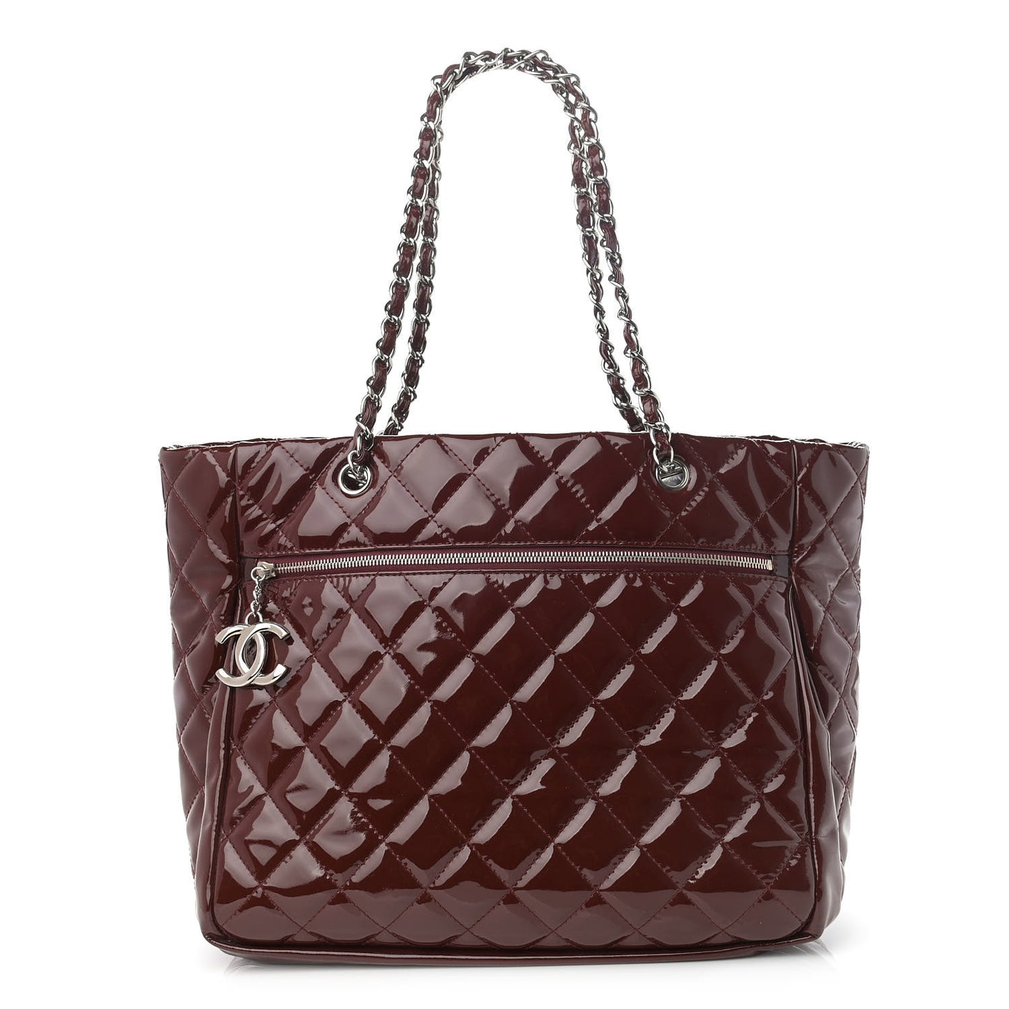 Patent Quilted Large Chic and Glitter Tote Dark Red