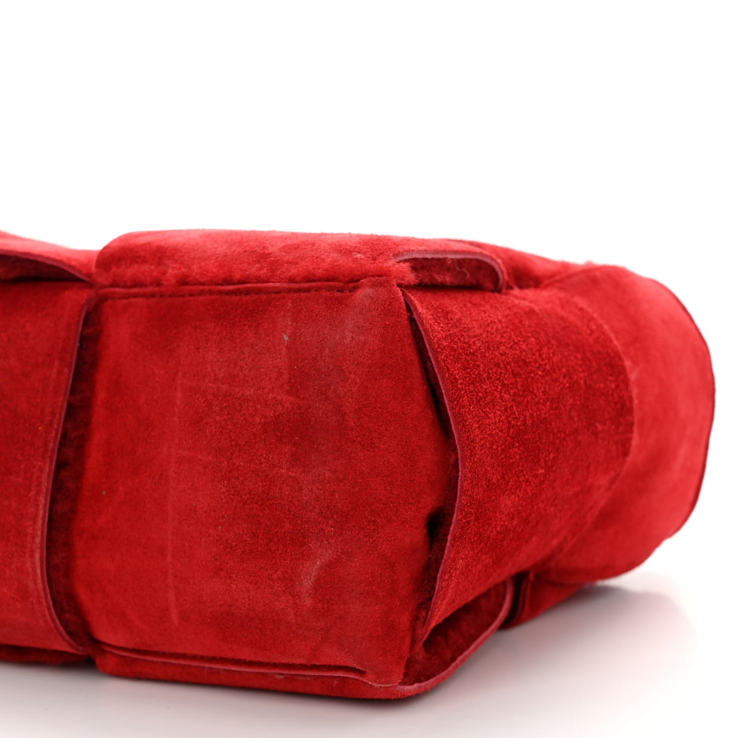 Suede Shearling Maxi Intrecciato Small Arco Tote Red