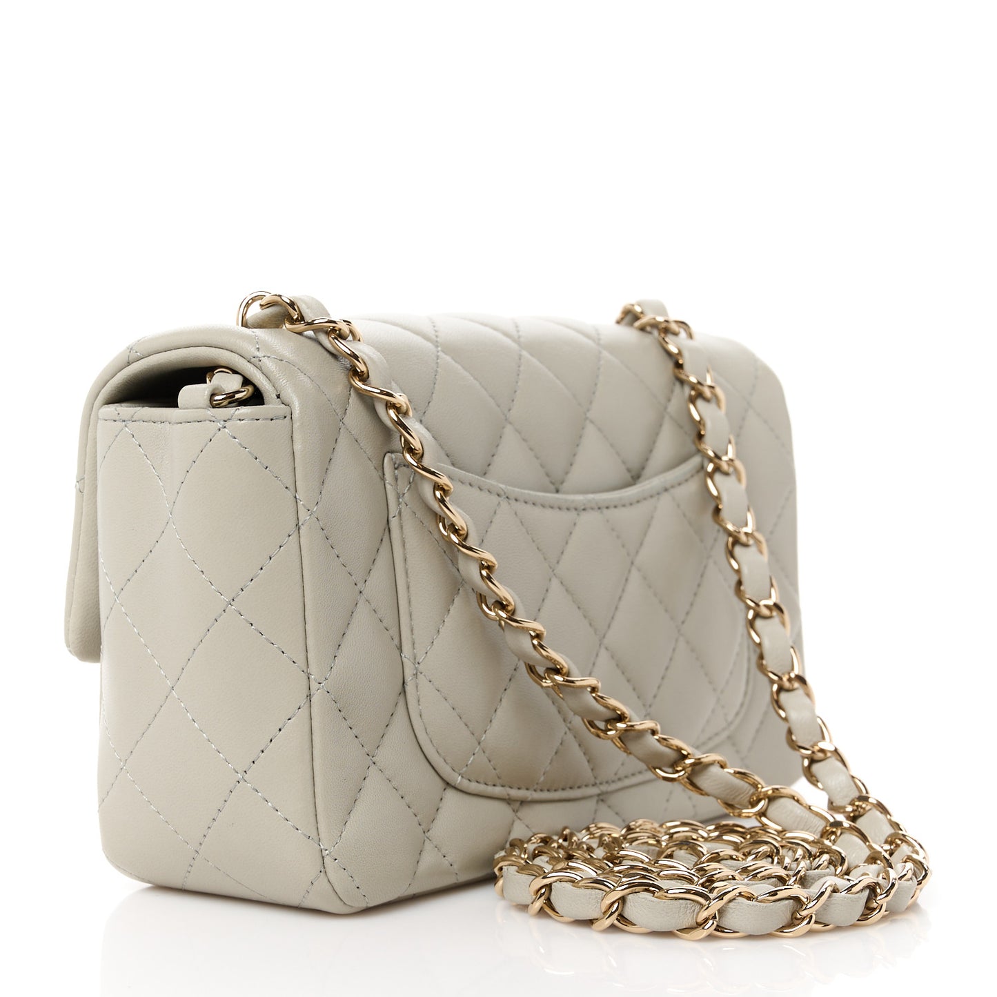 Lambskin Quilted Mini Rectangular Flap Grey