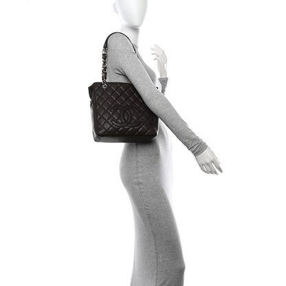Chanel Caviar Quilted Petit Shopping Tote PST Dark Brown Brown 2 of 15