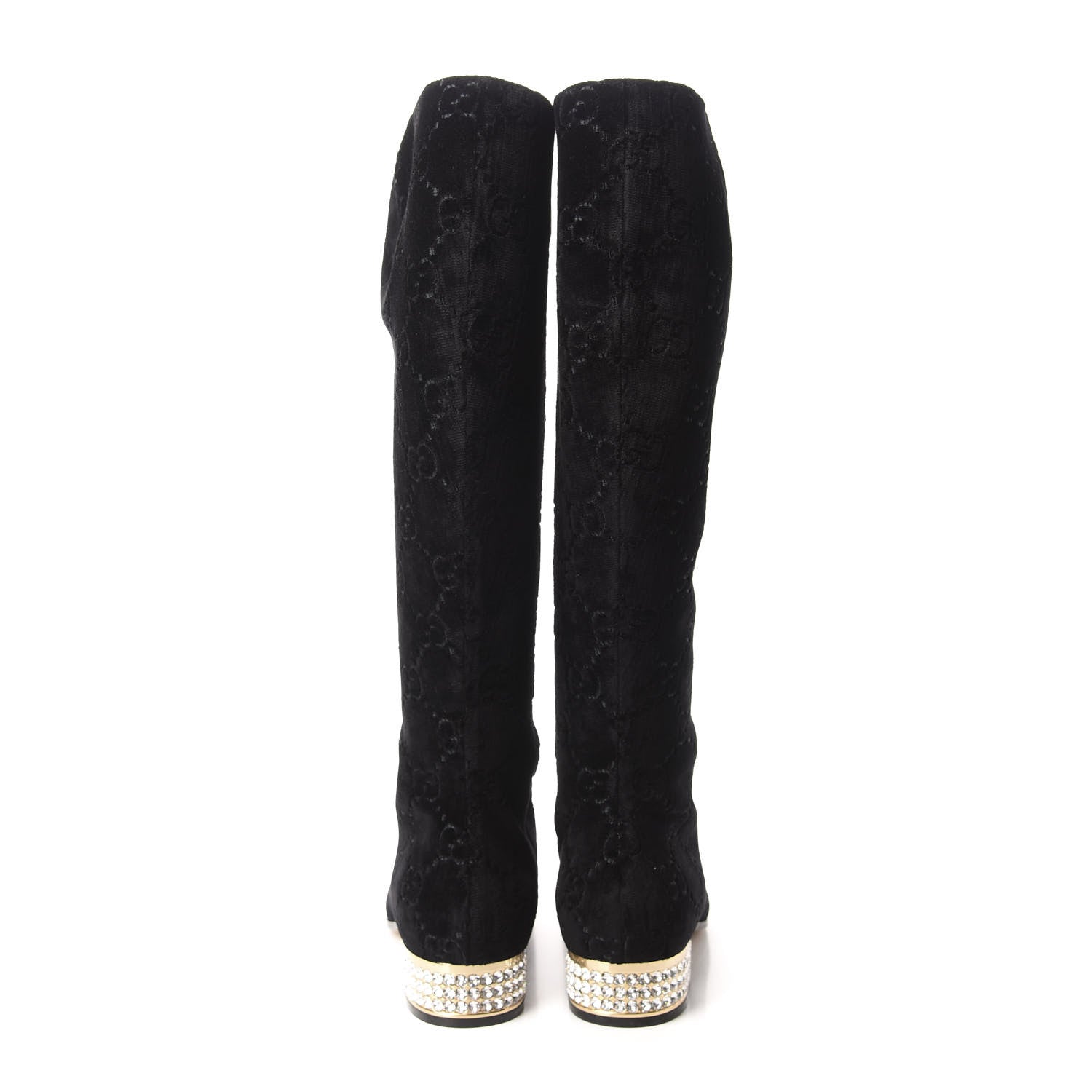 Gucci Velvet GG Monogram Crystal Horsebit Knee High Boots 40 Black 5 of 9