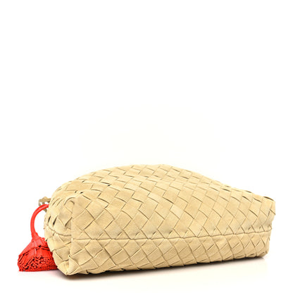 Bottega Veneta Suede Calfskin Intrecciato Soiree Pouch Clutch Tapioca Cherry 4 of 10