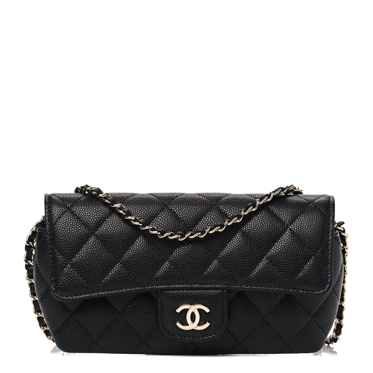 Caviar Quilted Glasses Case With Chain Black