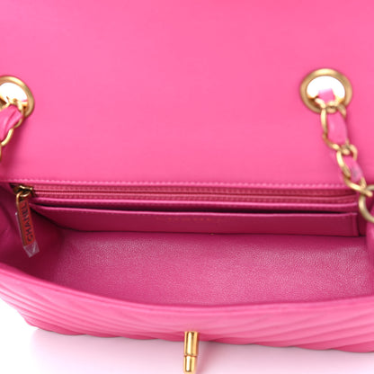 Chanel Lambskin Chevron Quilted Mini Rectangular Flap Dark Pink 4 of 9