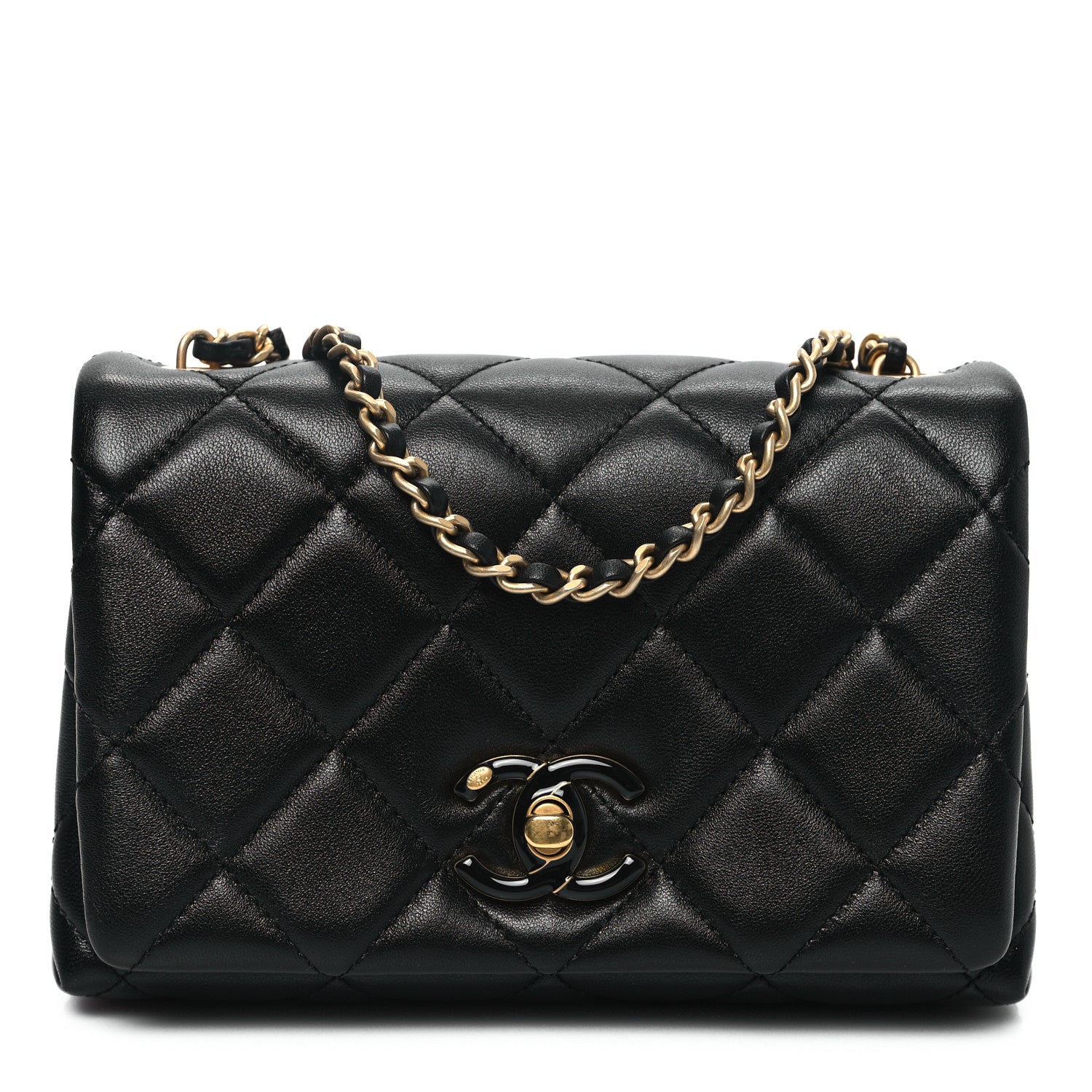 Chanel Shiny Lambskin Quilted Enamel CC Mini Flap Black 1 of 13