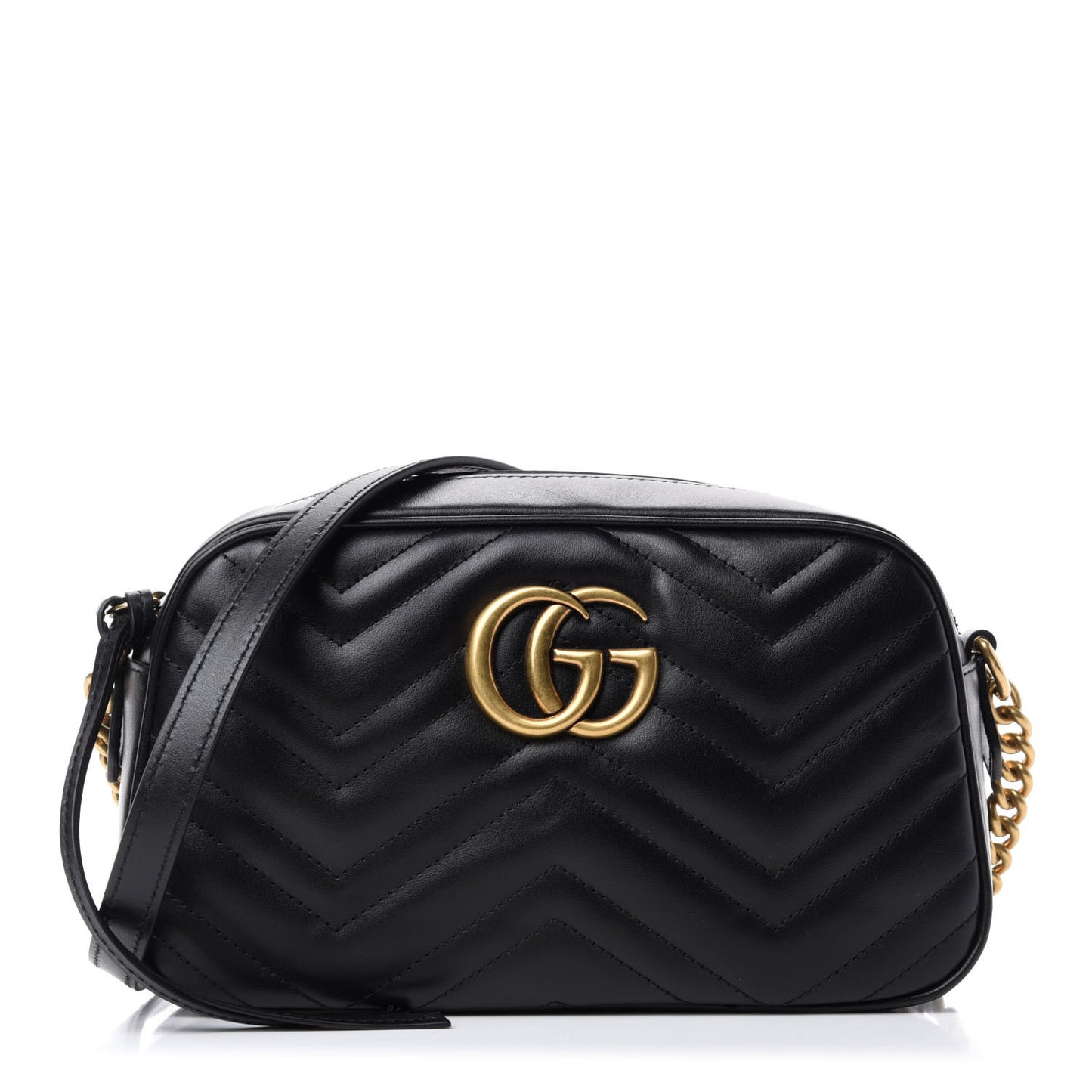 Calfskin Matelasse Small GG Marmont Chain Shoulder Bag Black