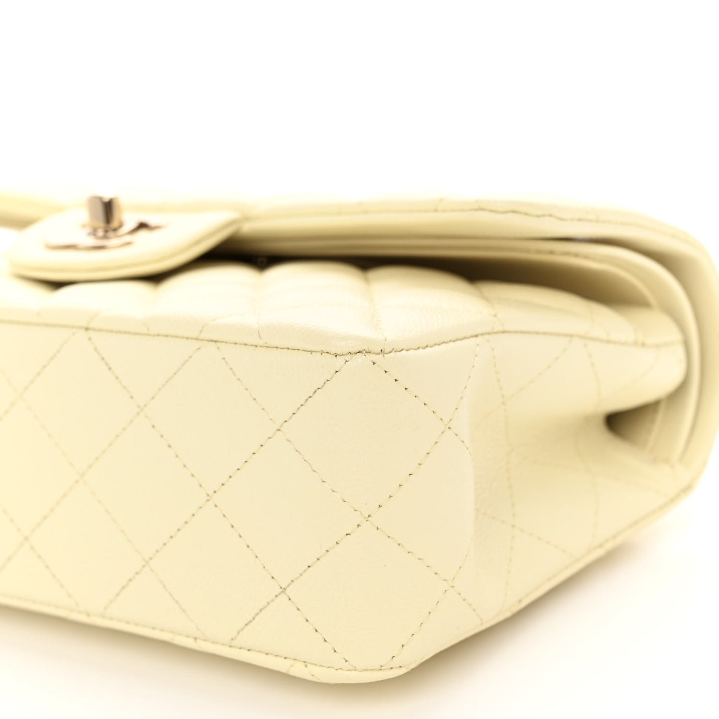 Caviar Quilted Small Double Flap Light Yellow