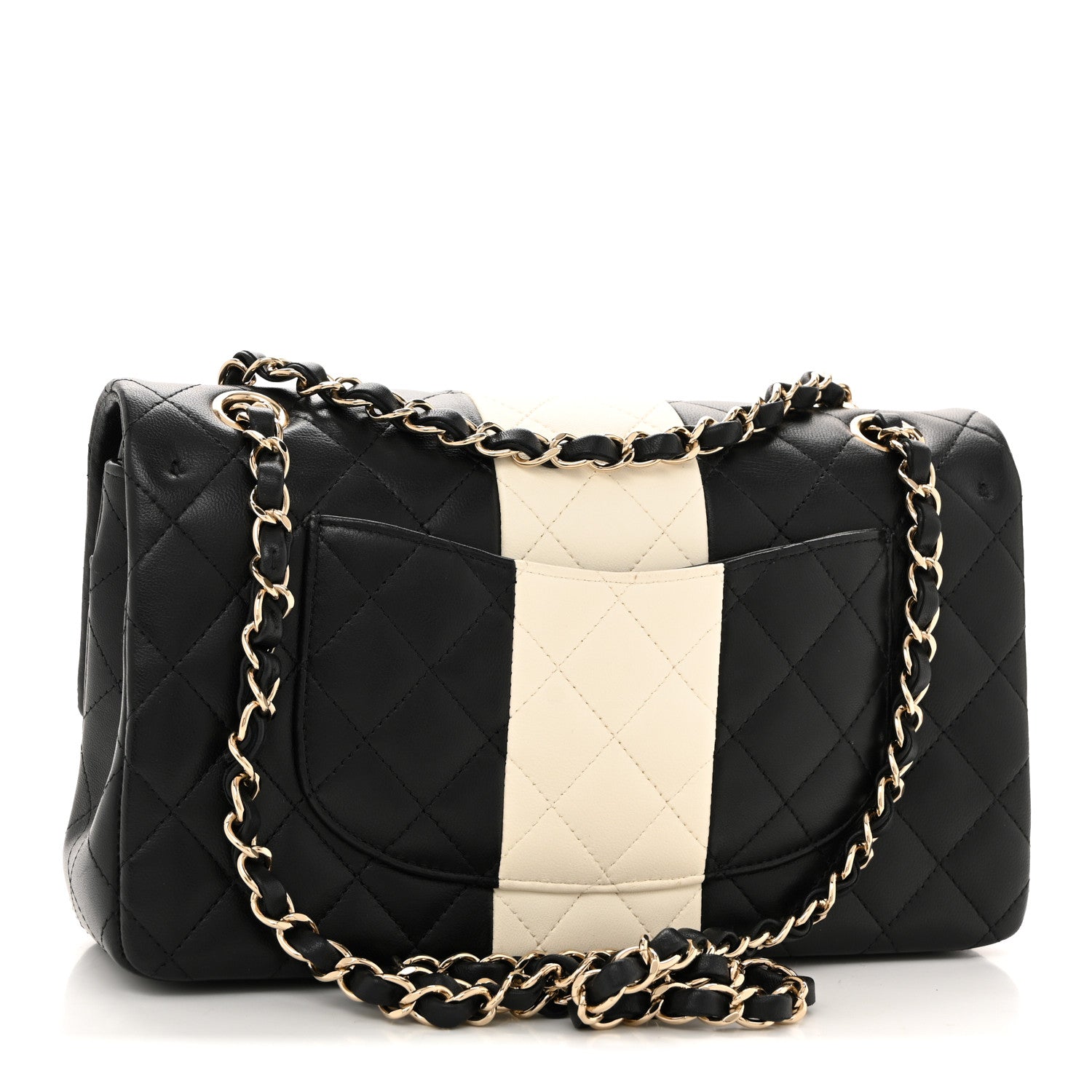 Chanel Lambskin Quilted Medium Double Flap Black White 3 of 15