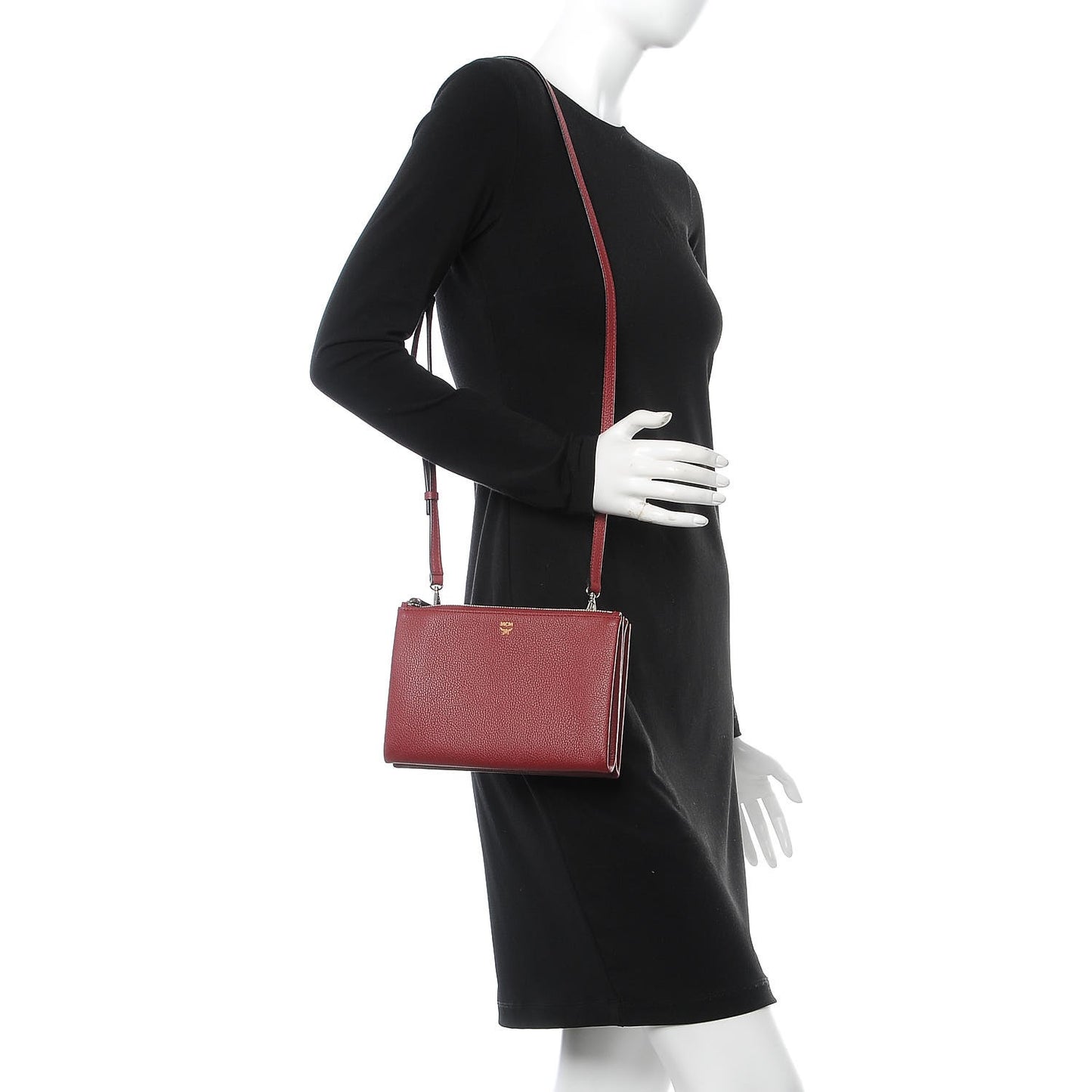 Grained Calfskin Milla Double Crossbody Bag Sash Burgundy