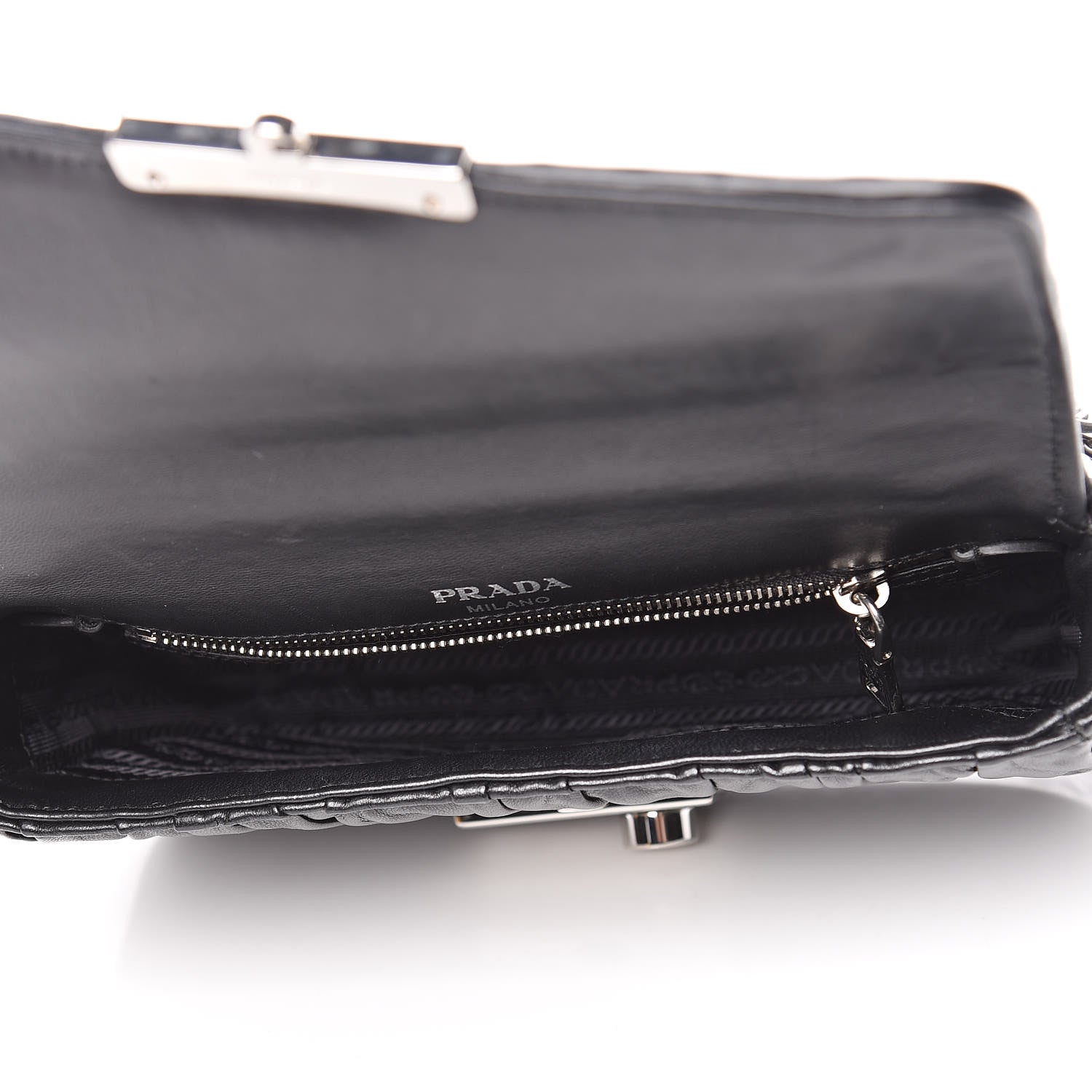 Prada Nappa Gaufre Small Sound Chain Flap Shoulder Bag Black 5 of 9