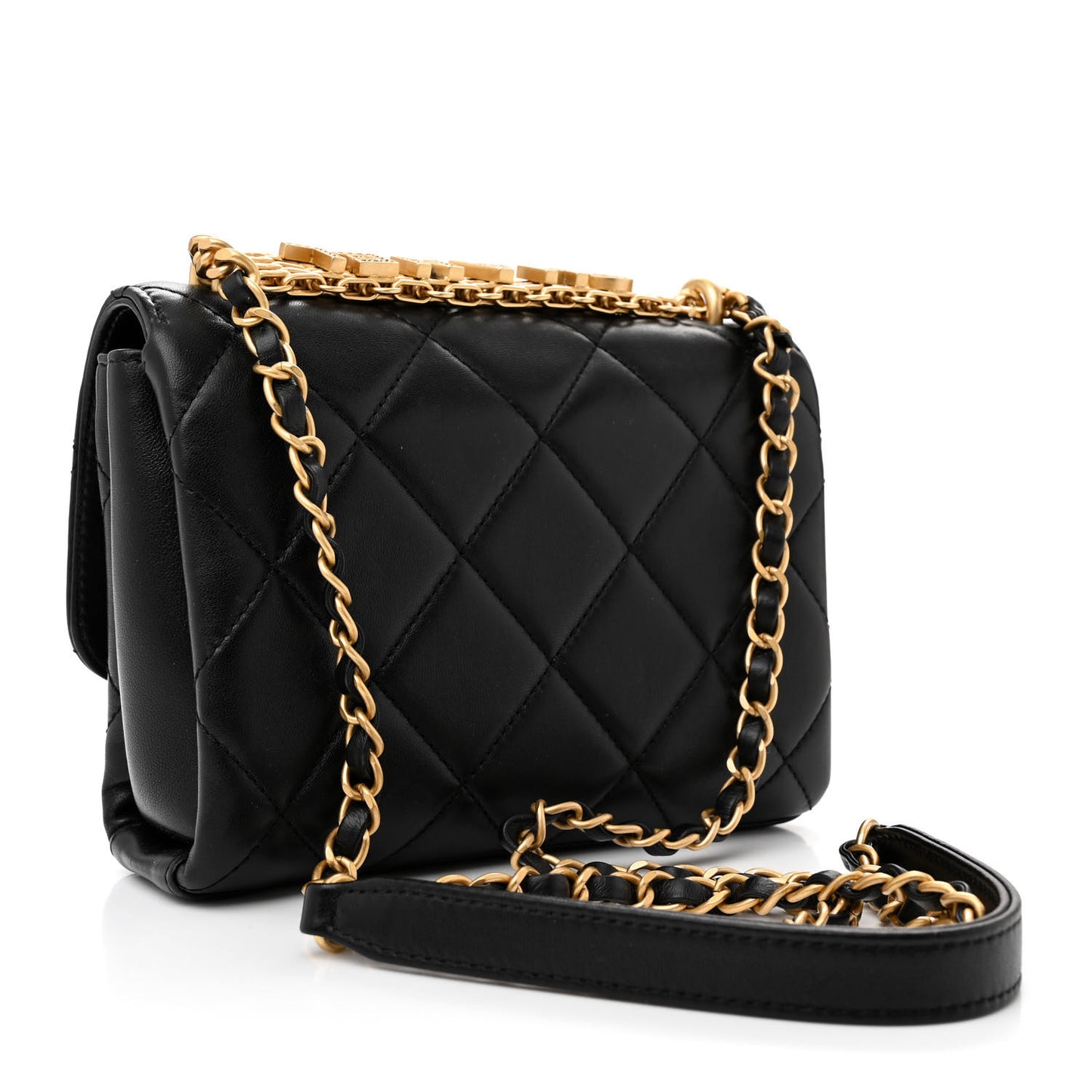 Lambskin Quilted Mini CC Crystal Logo Chain Flap Black
