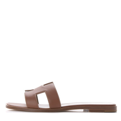 Hermes Box Calfskin Oran Sandals 39 Gold 1 of 10