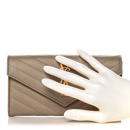Saint Laurent Grain De Poudre Matelasse Chevron Monogram Flap Wallet Taupe 2 of 10