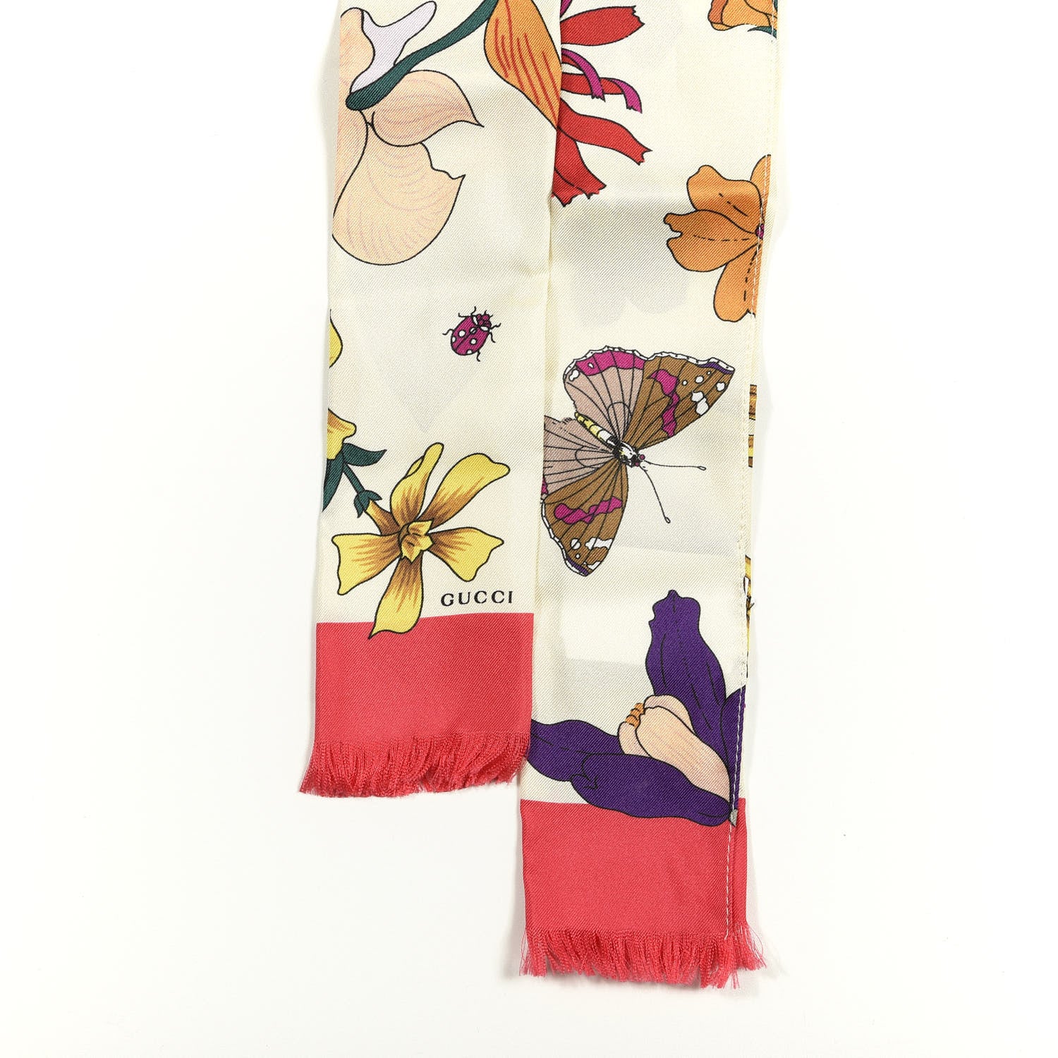 Gucci Silk Twill Flora Neck Bow White Multicolor 2 of 5