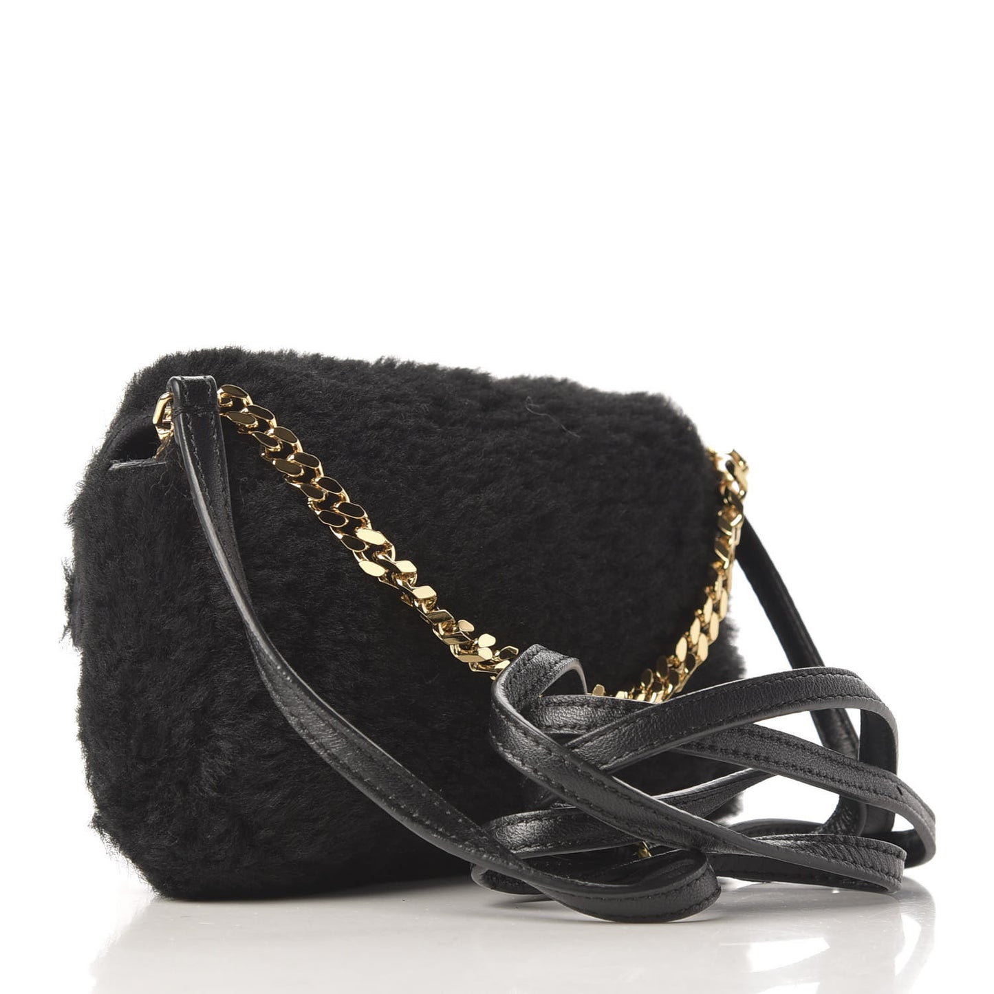 Shearling Shiny Nappa Micro Baguette Black