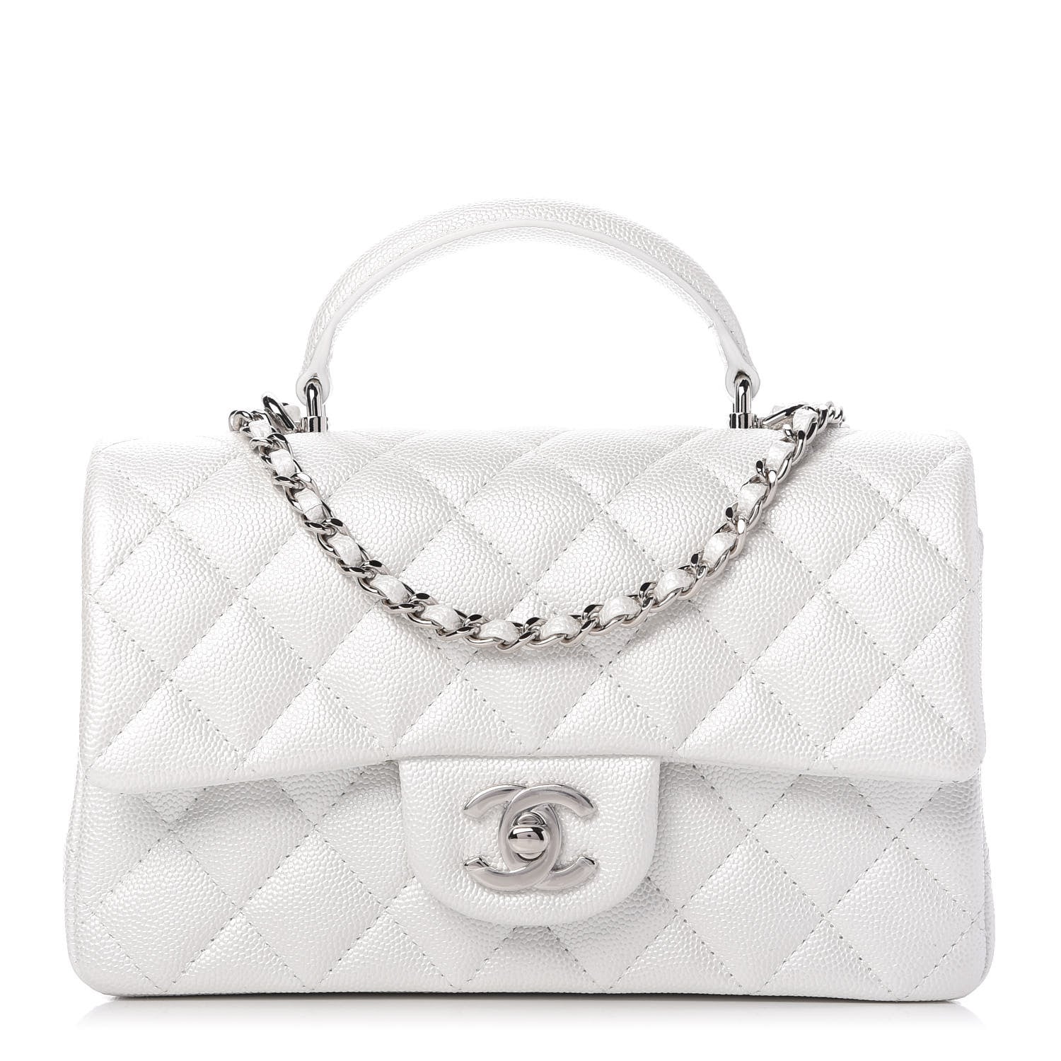 Chanel Iridescent Caviar Quilted Mini Top Handle Rectangular Flap White 1 of 11