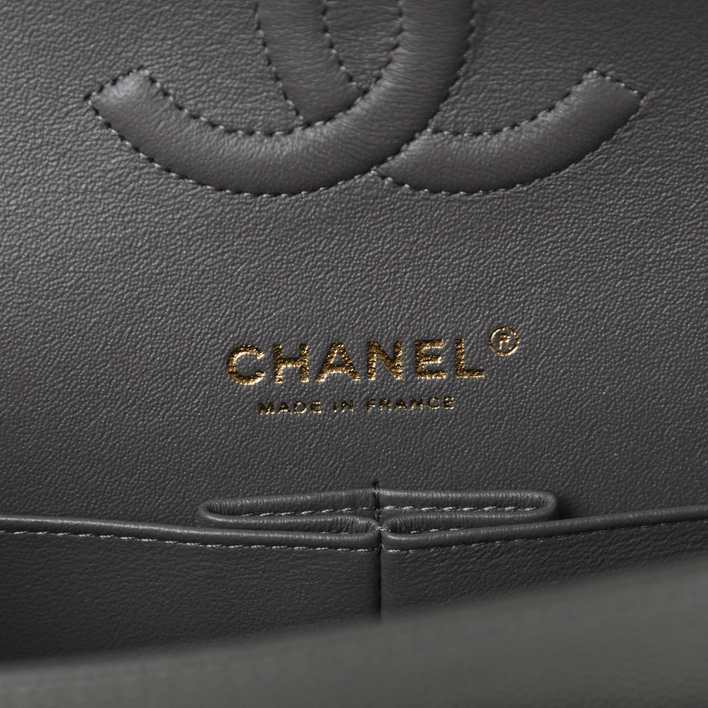 Caviar Chevron Quilted Medium Double Flap Dark Grey