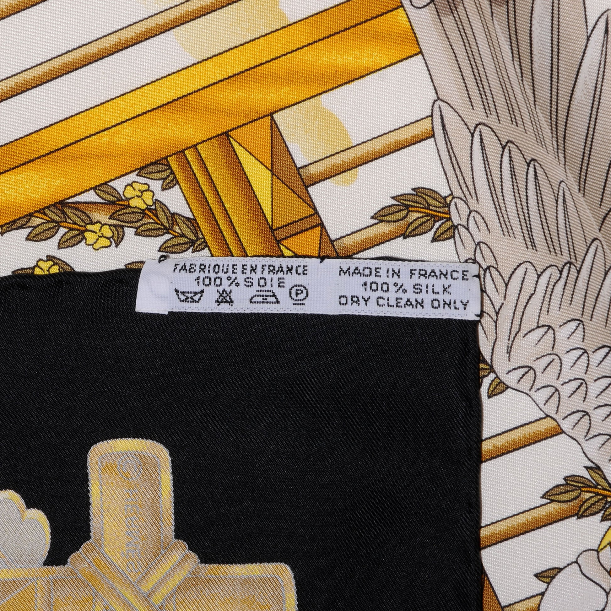 Hermes Silk Doves Of Peace Scarf 90 Black Gold 5 of 5