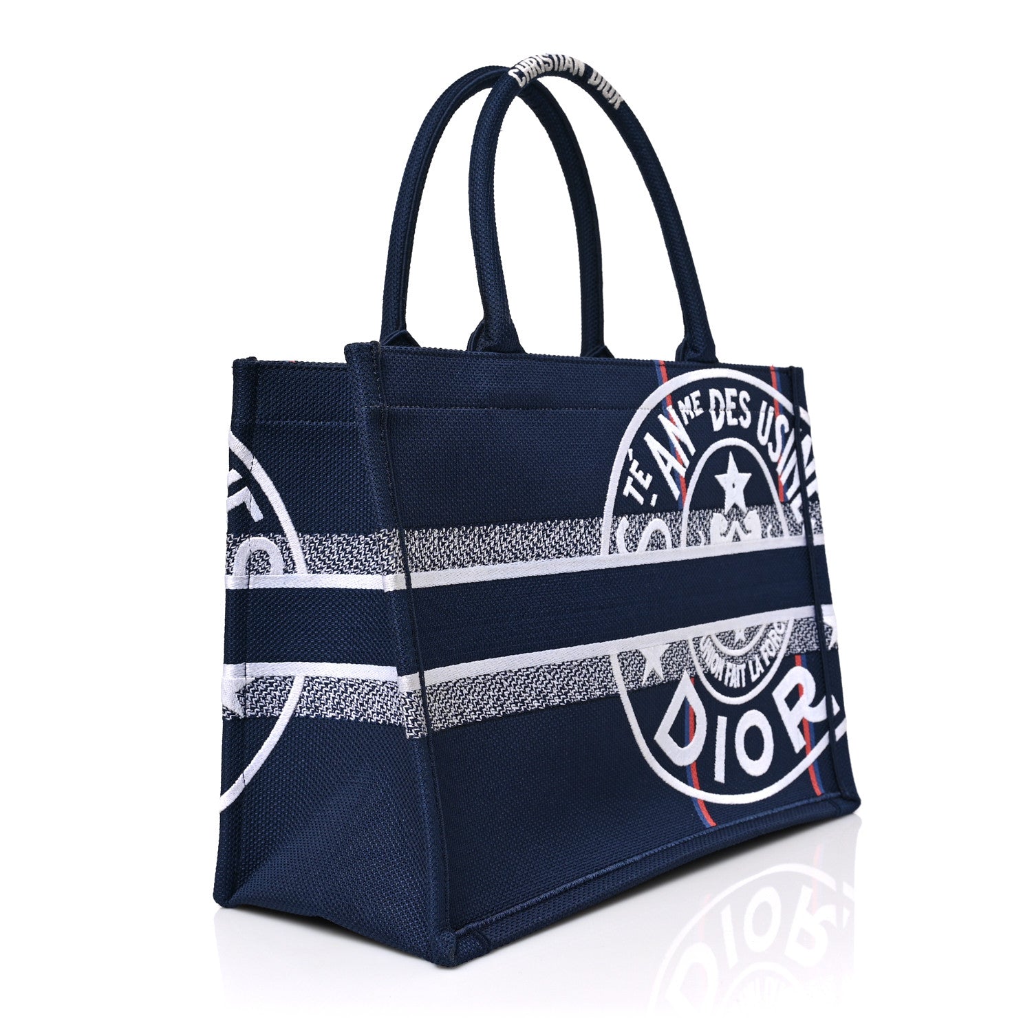 Christian Dior Canvas Jute Dior Union Embroidered Medium Book Tote Blue 3 of 8