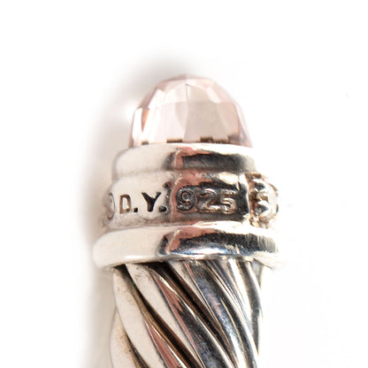 David Yurman Sterling Silver Diamond Morganite 5mm Cable Classics Bracelet 4 of 6