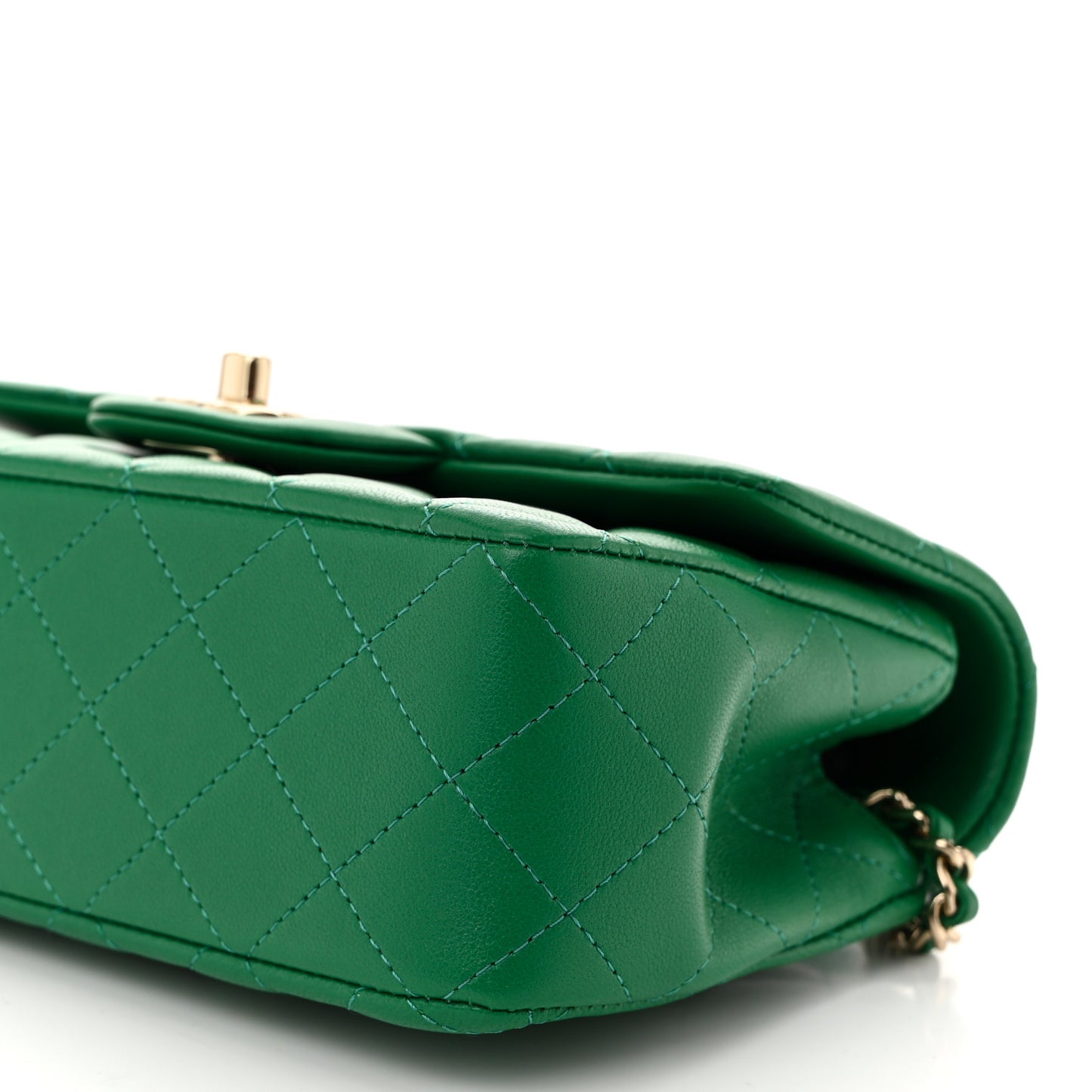 Lambskin Quilted Mini Top Handle Rectangular Flap Green