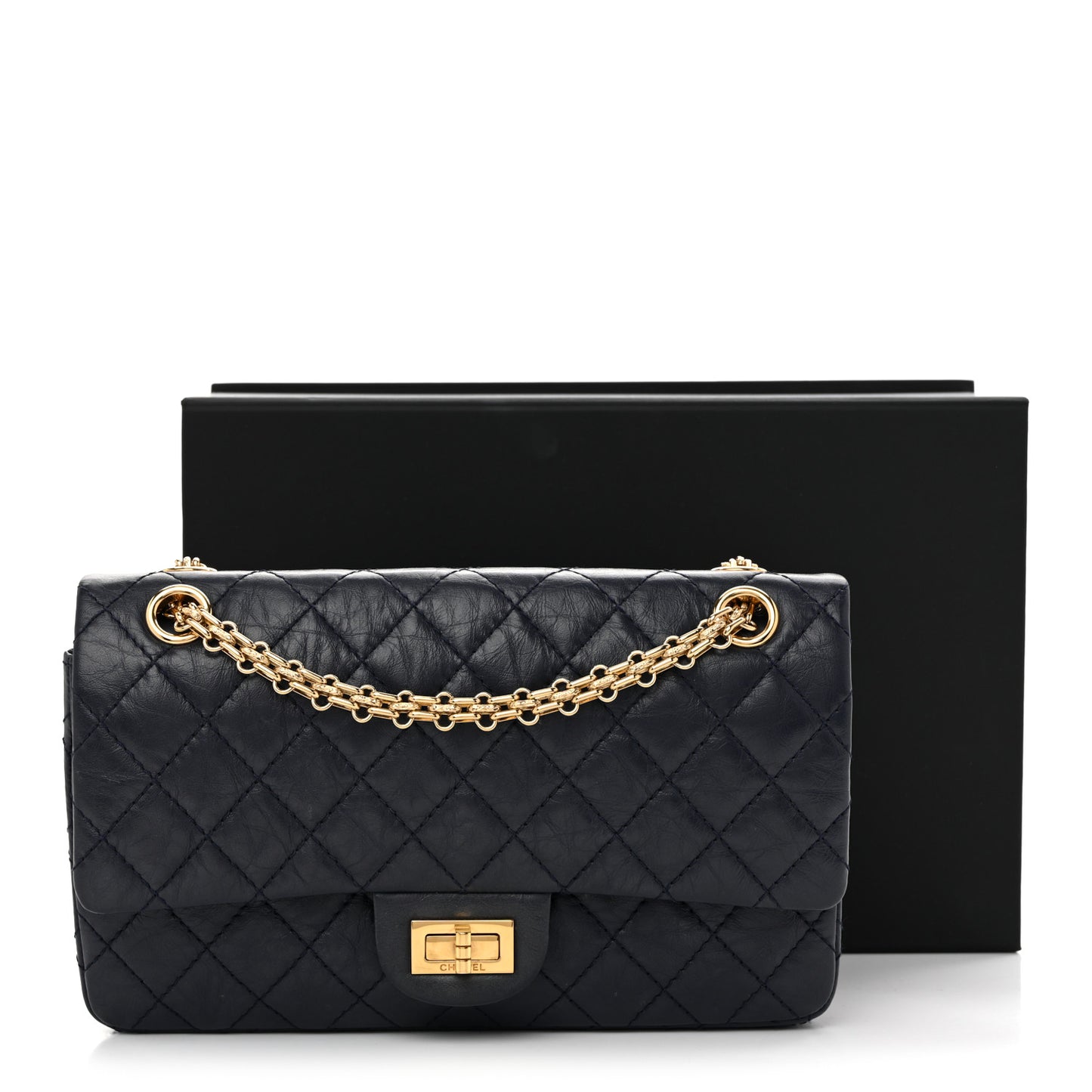 Aged Calfskin Quilted 2.55 Reissue 225 Flap Navy