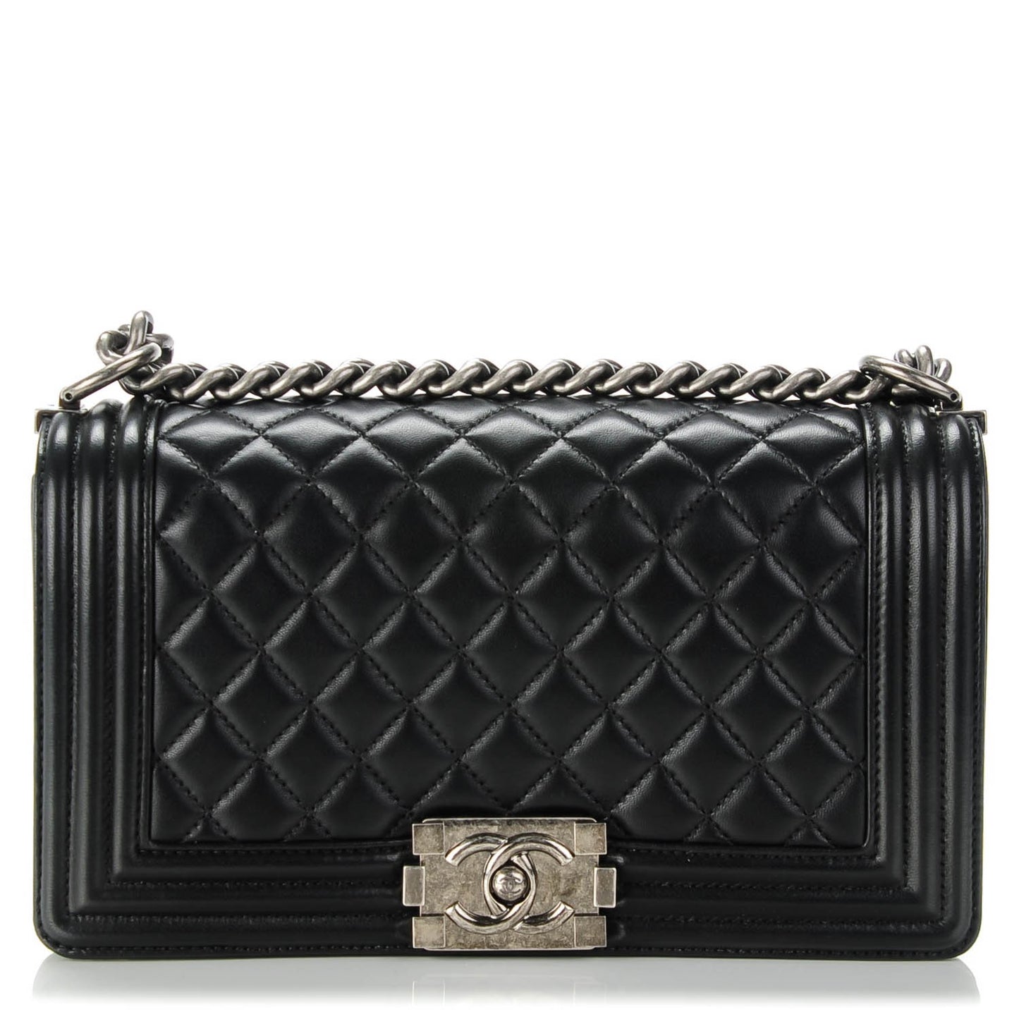 Lambskin Quilted Medium Boy Flap Black