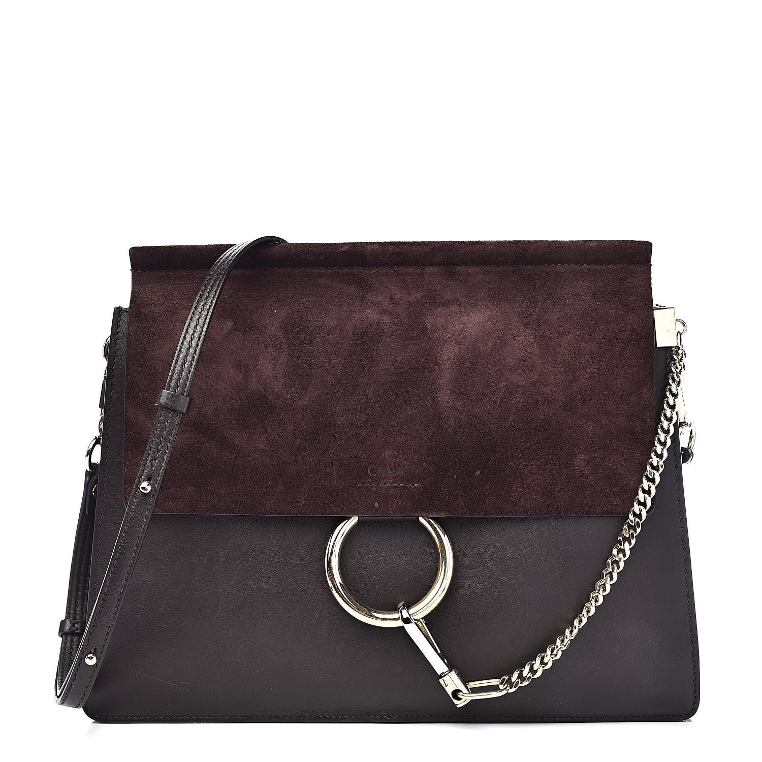 Chloe Calfskin Suede Medium Faye Shoulder Bag Carbon Brown 1 of 12
